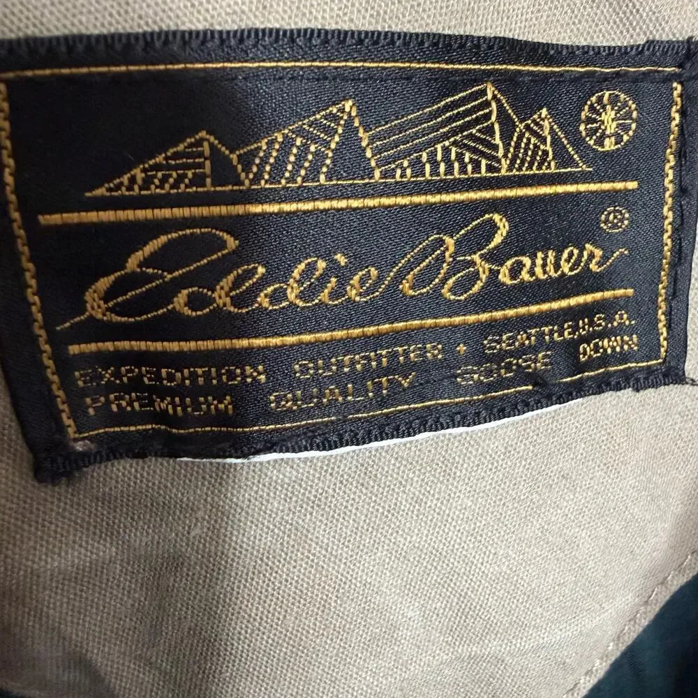 VTG EDDIE BAUER Men's L Quilted Canvas Goose Down Utility Vest Outdoor Tan